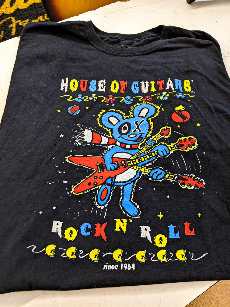 Mysterium Syge person forfølgelse House of Guitars® Wacky Rock N' Roll Bear T-Shirt